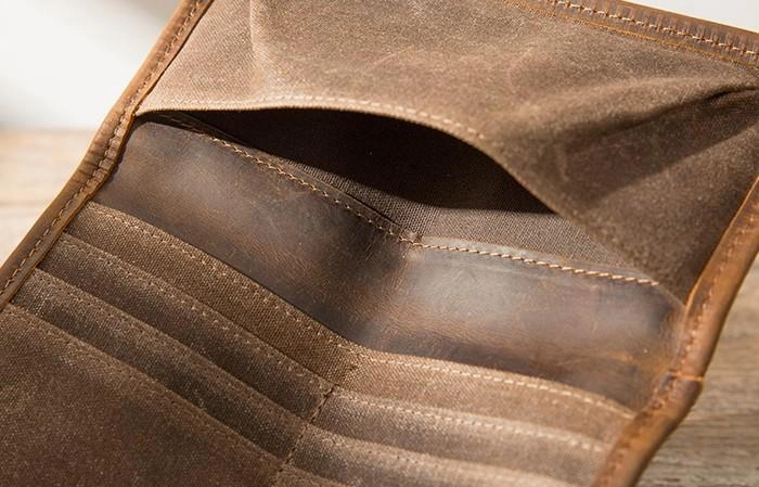 Cool Canvas Leather Mens Bifold Long Wallet Long Wallet for Men