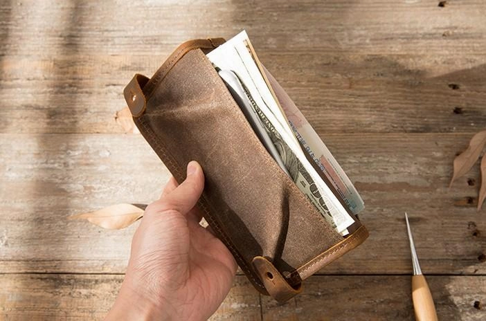 Cool Canvas Leather Mens Bifold Long Wallet Long Wallet for Men