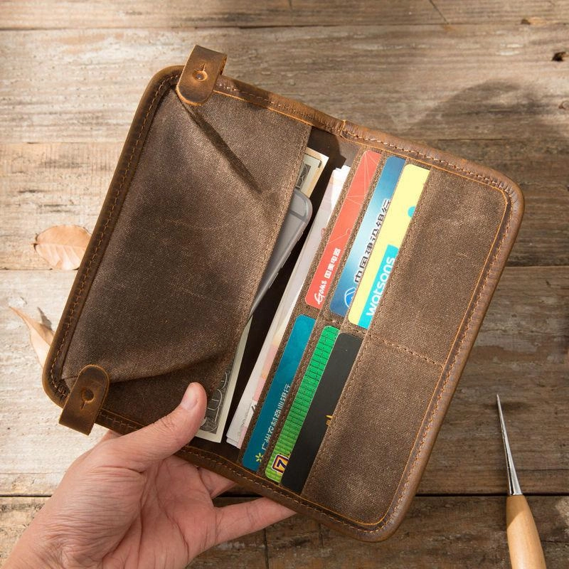 Cool Canvas Leather Mens Bifold Long Wallet Long Wallet for Men