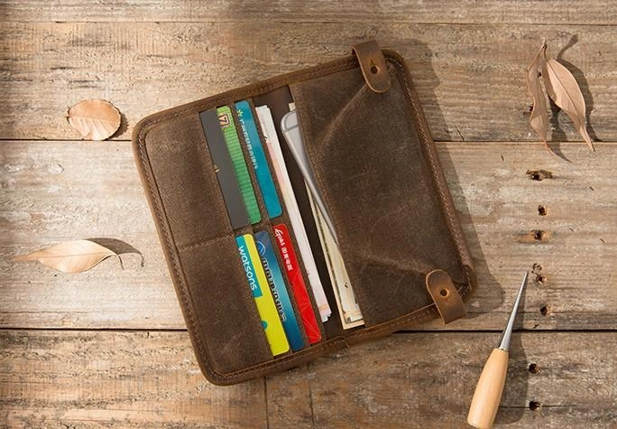 Cool Canvas Leather Mens Bifold Long Wallet Long Wallet for Men