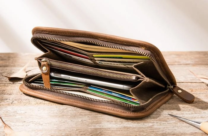 Cool Canvas Leather Mens Bifold Long Wallet Zipper Long Wallet for Men