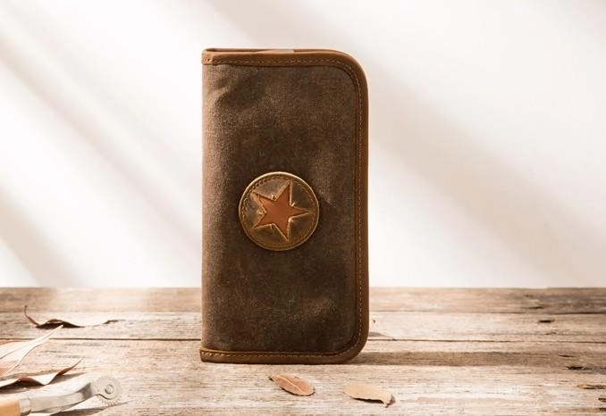 Cool Canvas Leather Mens Bifold Long Wallet Zipper Long Wallet for Men