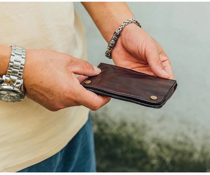 Cool Coffee Leather Mens Vertical Bifold Small Wallet Front Pocket Bifold billfold Wallet For Men