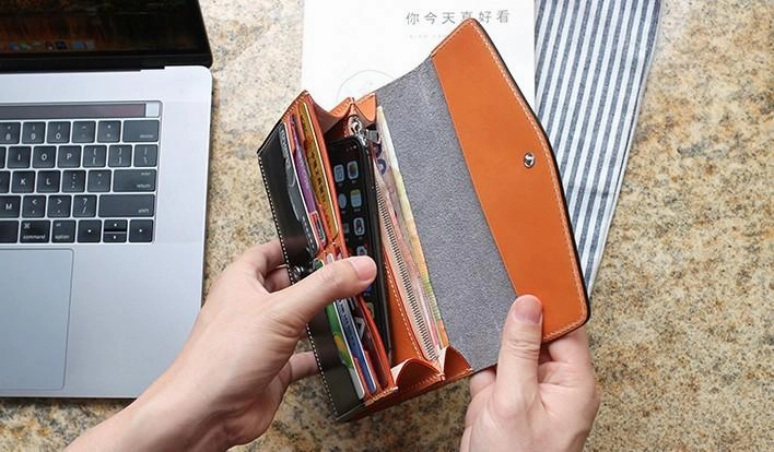 Cool Handmade Mens Leather Long Wallet Envelope Long Bifold Wallet for Men