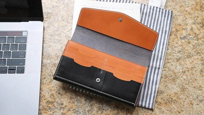 Cool Handmade Mens Leather Long Wallet Envelope Long Bifold Wallet for Men