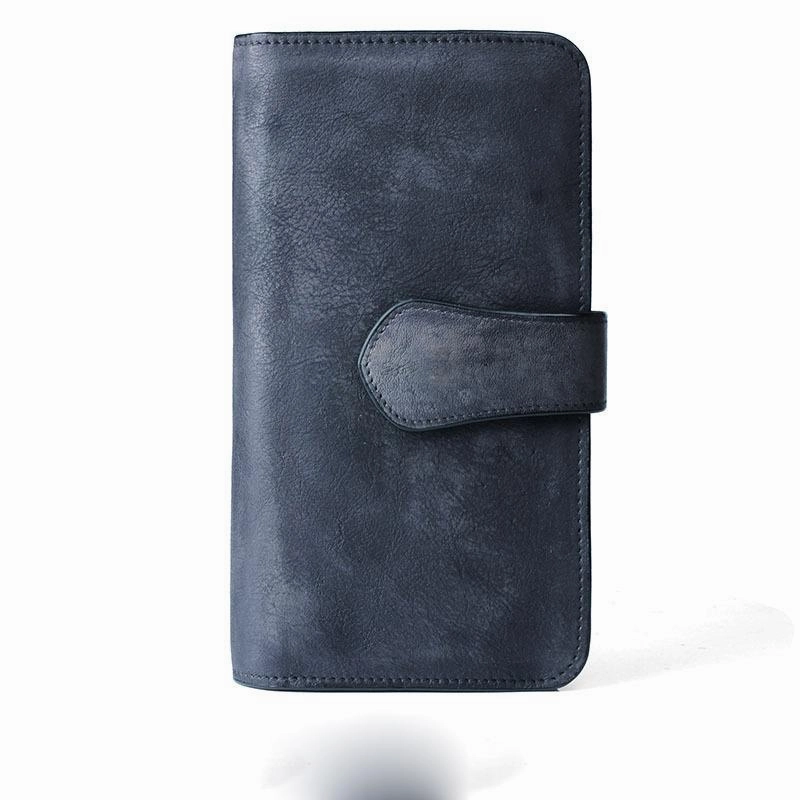 Cool Leather Brown Mens Long Wallet Gray Buckled Long Wallet Trifold Clutch Wallet for Men