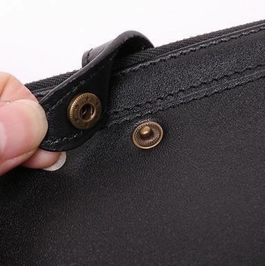Cool Leather Long Wallet for Men Vintage Double Zipper Long Wallet for Men