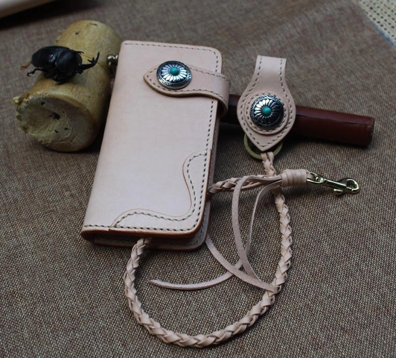 Cool Leather Mens Biker Chain Wallet Handmade Long Biker Wallet with Chain