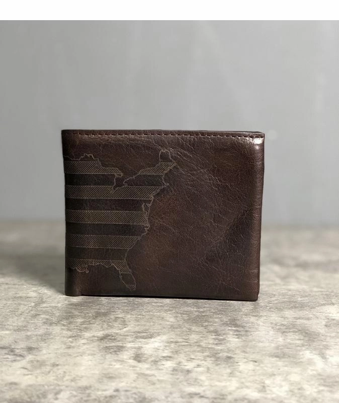 Cool Leather Mens Black Bifold billfold Wallets Small Wallet U.S. Map Wallets Front Pocket Wallet for Men