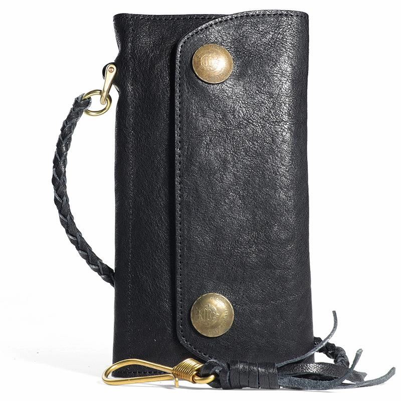 Cool Leather Mens Black Long Chain Wallet Brown Long Trifold Biker Wallet for Men