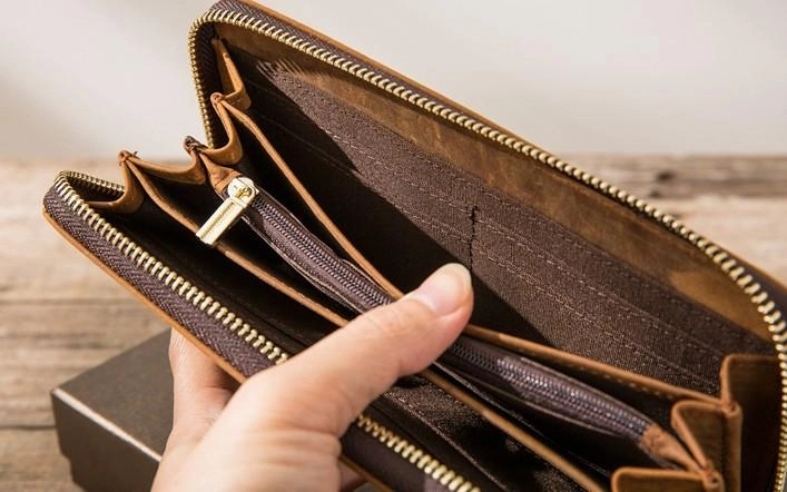 Cool Leather Mens Braided Long Zipper Clutch Wallet Long Wallet for Men