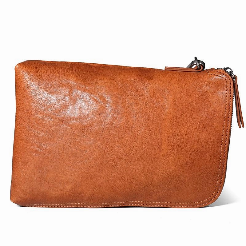 Cool Leather Mens Brown Long Wallet Wristlet Wallet Black Clutch Wallet for Men