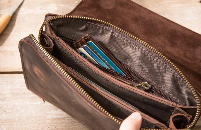 Cool Leather Mens Large Long Zipper Clutch Wallet Long Wallet for Men