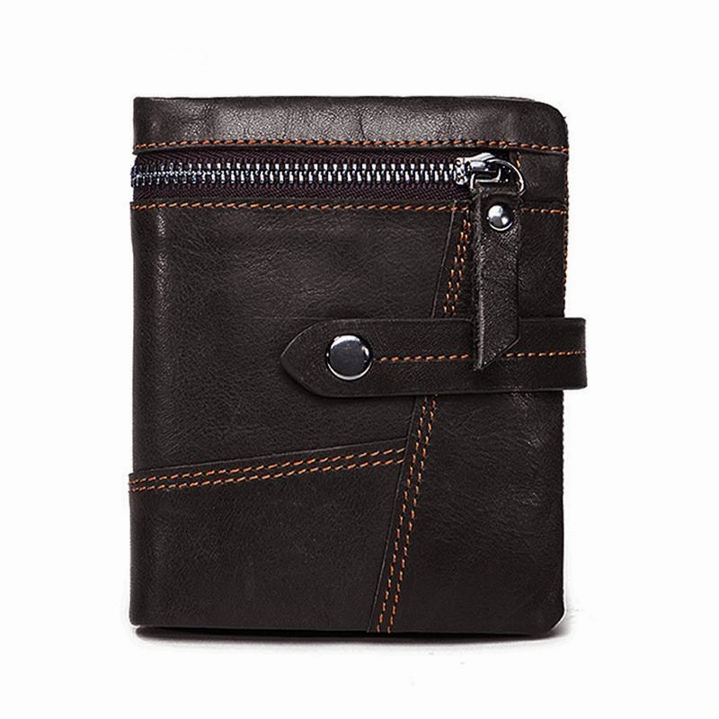 Cool Leather Mens Small Wallet billfold Brown Bifold Wallet Black Multi-card Front Pocket Wallet for Men