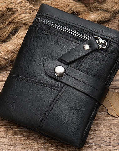 Cool Leather Mens Small Wallet billfold Brown Bifold Wallet Black Multi-card Front Pocket Wallet for Men