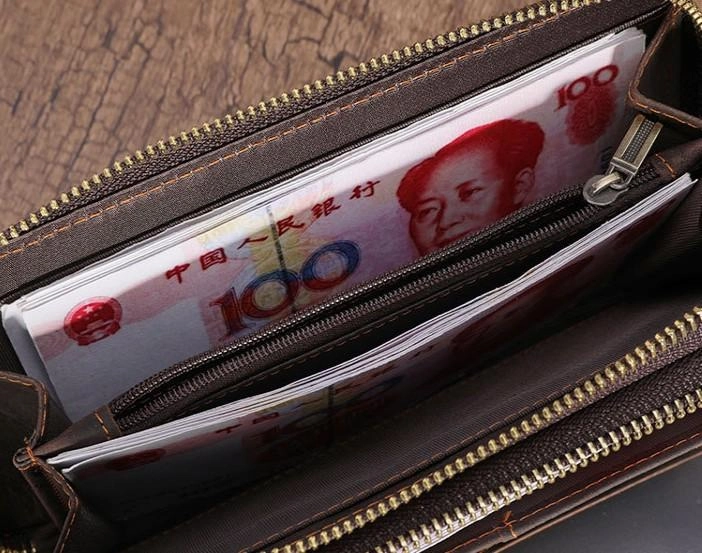 Cool Leather MensLong Wallet Double Zipper Clutch Wallet Wristlet Wallet