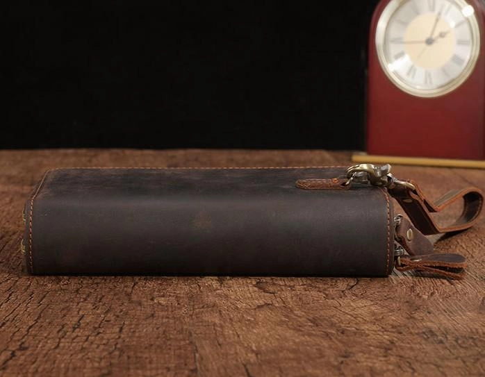 Cool Leather MensLong Wallet Double Zipper Clutch Wallet Wristlet Wallet