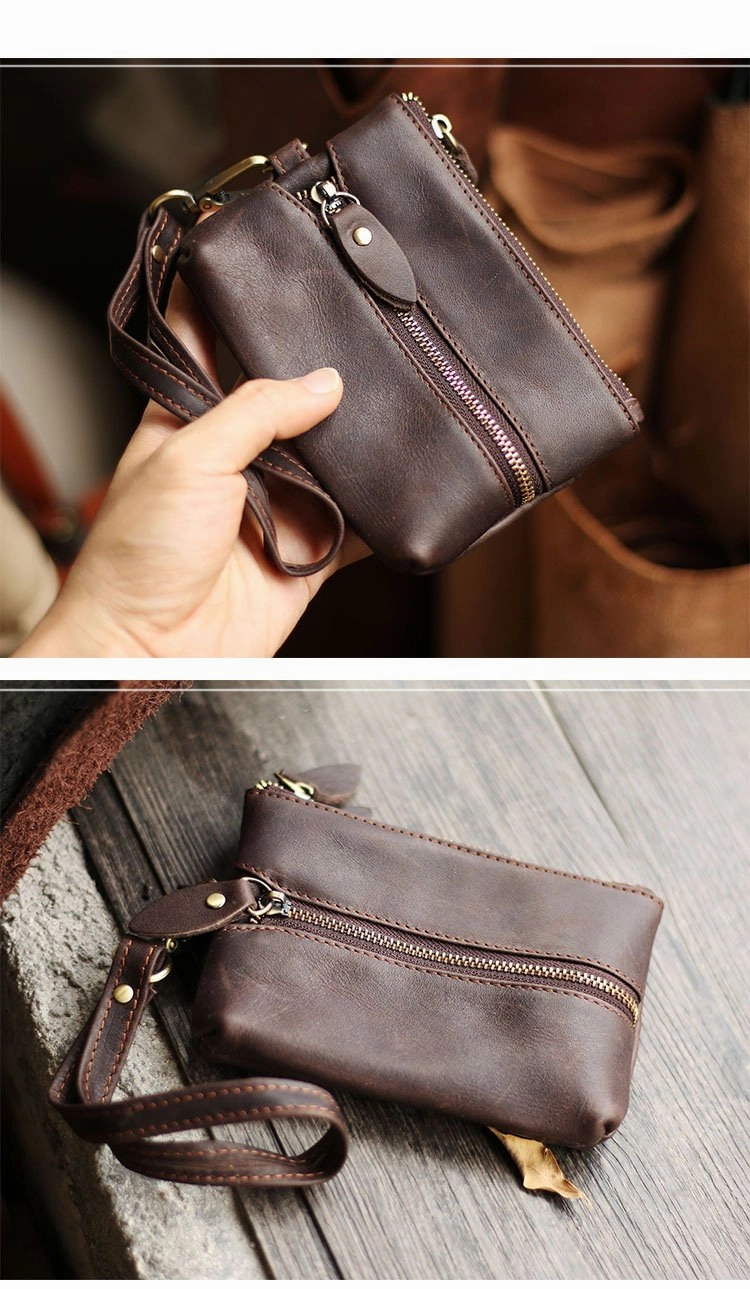 Cool Light Brown Leather Mens Card billfold Wallet Coin Purse Wristlet Car Key Wallet For Men