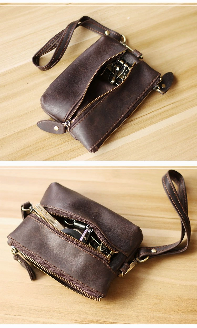 Cool Light Brown Leather Mens Card billfold Wallet Coin Purse Wristlet Car Key Wallet For Men