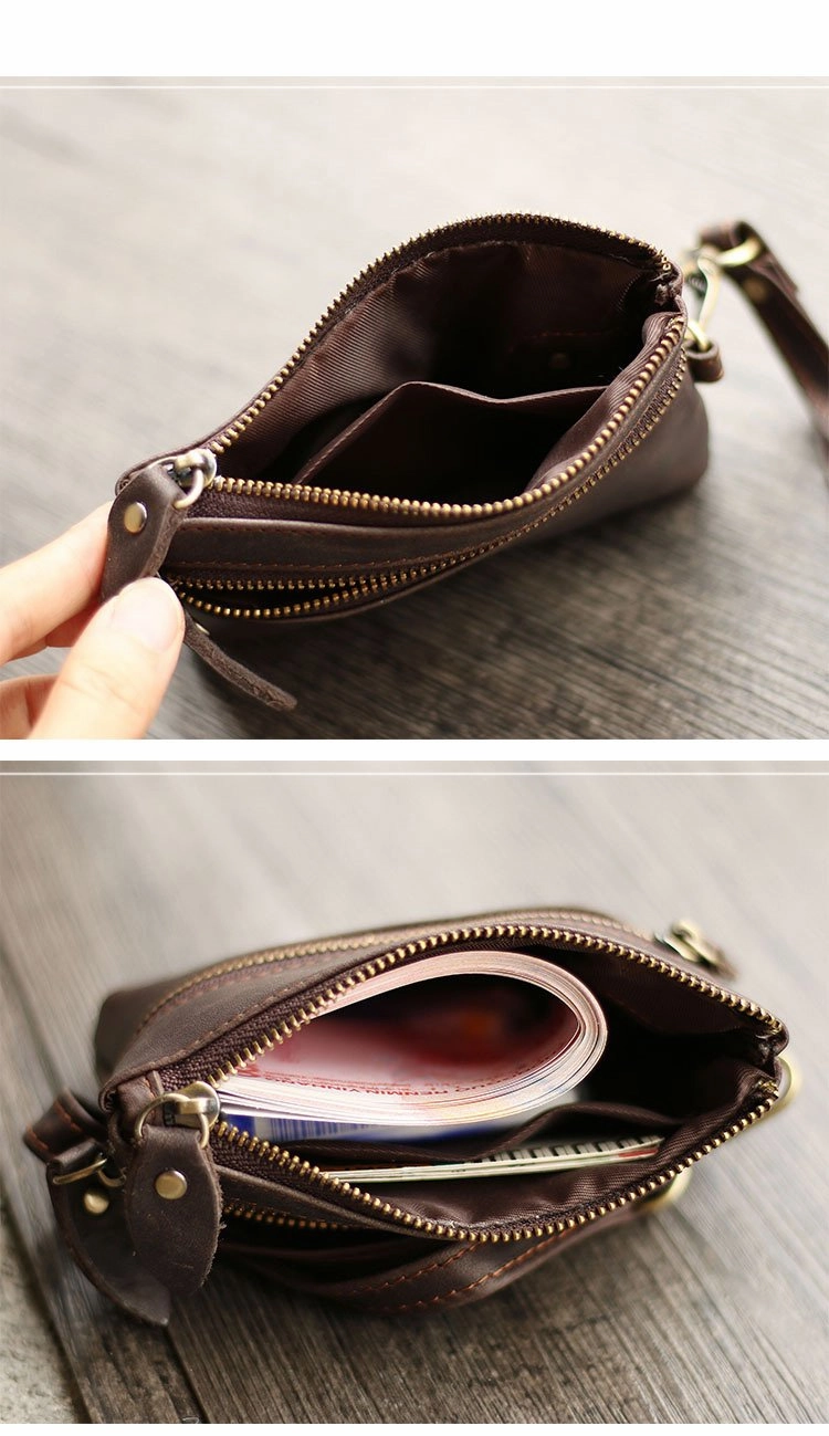 Cool Light Brown Leather Mens Card billfold Wallet Coin Purse Wristlet Car Key Wallet For Men
