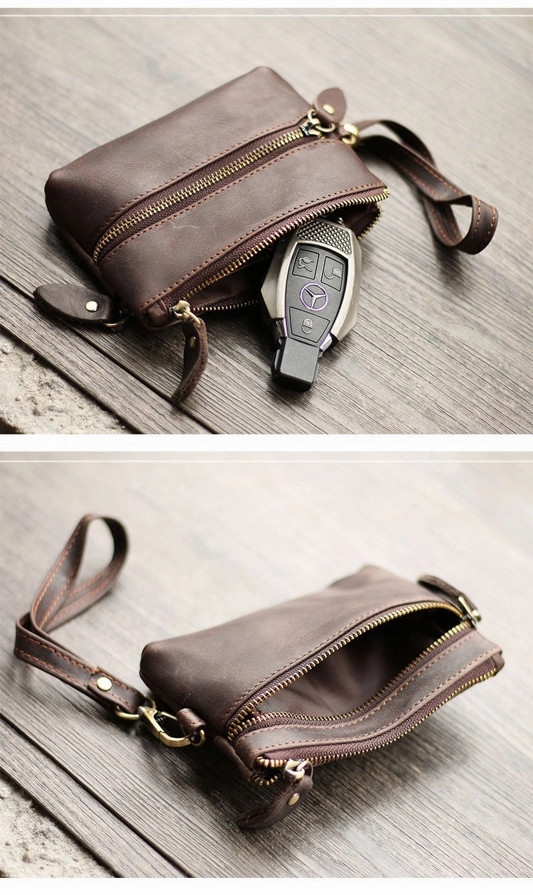 Cool Light Brown Leather Mens Card billfold Wallet Coin Purse Wristlet Car Key Wallet For Men