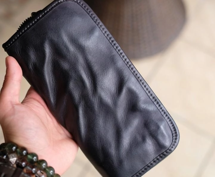Cool Mens Leather Zipper Long Clutch Wallet Zipper Vintage Long Wallet For Men