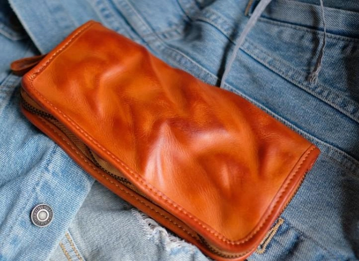 Cool Mens Leather Zipper Long Clutch Wallet Zipper Vintage Long Wallet For Men