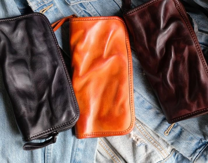Cool Mens Leather Zipper Long Clutch Wallet Zipper Vintage Long Wallet For Men