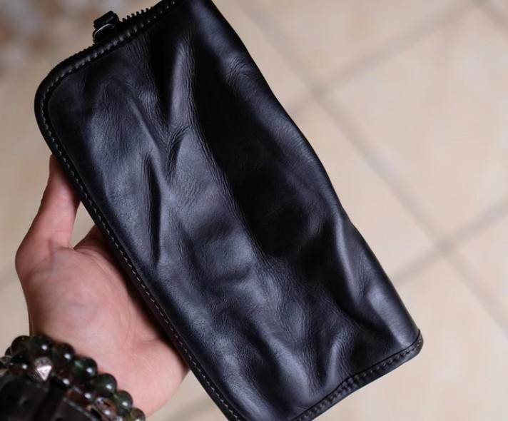 Cool Mens Leather Zipper Long Clutch Wallet Zipper Vintage Long Wallet For Men