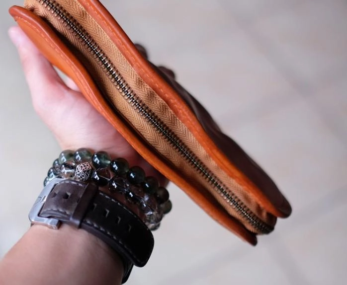 Cool Mens Leather Zipper Long Clutch Wallet Zipper Vintage Long Wallet For Men