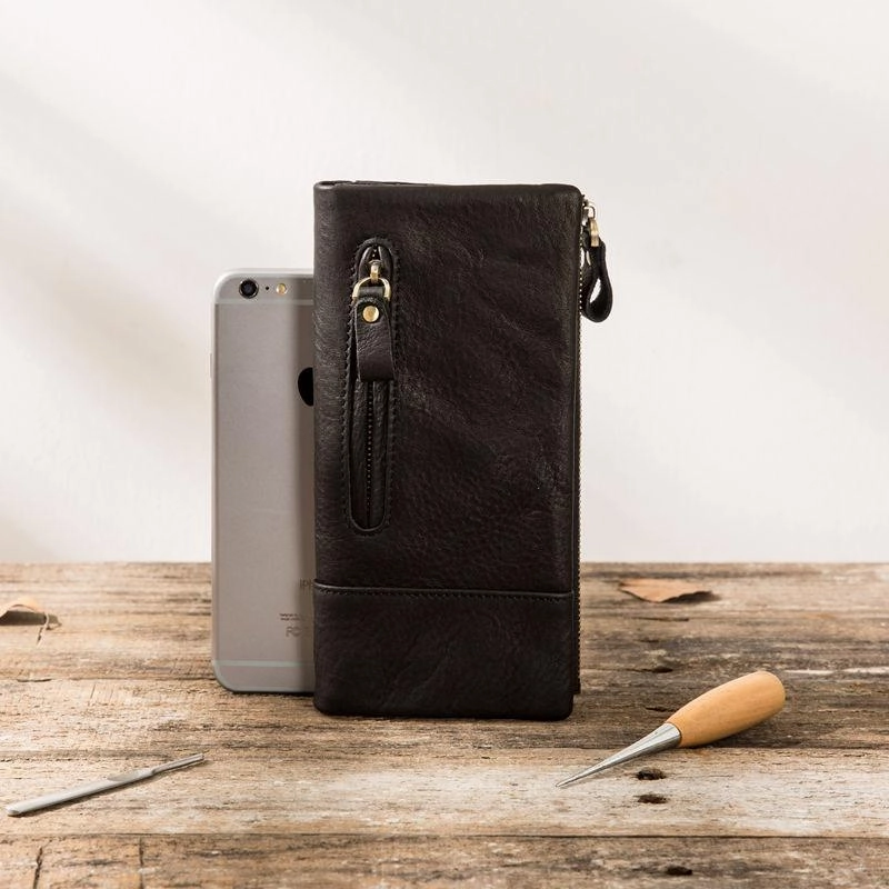 Cool Mens long Wallet Leather Bifold Wallet Long Wallets for Men