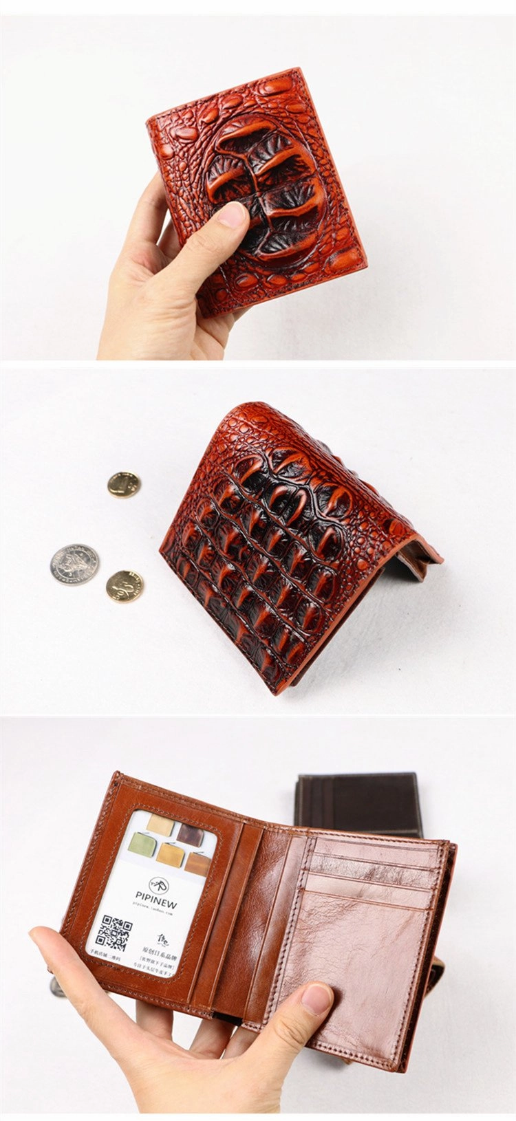 Cool Vertical Dark Brown Leather Mens billfold Wallet Bifold Small Wallet Front Pocket Wallet For Men