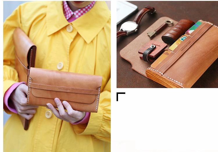 Cool Wooden Brown Leather Mens Long Wallet Brown Long Wallet for Men