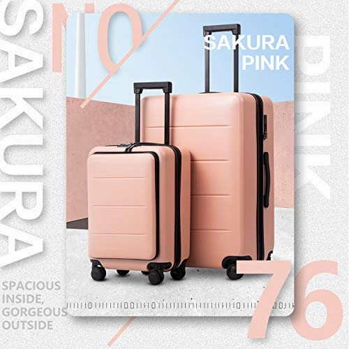 COOLIFE Luggage Suitcase Piece Set Carry On ABS PC Spinner Trolley with pocket Compartmnet Weekend Bag (Sakura pink, 2-piece Set)