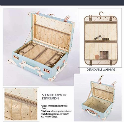 COTRUNKAGE 24 Inch Large Vintage Luggage Set 2 Pieces Rolling Suitcases for Women (13" & 24", Sky Blue)