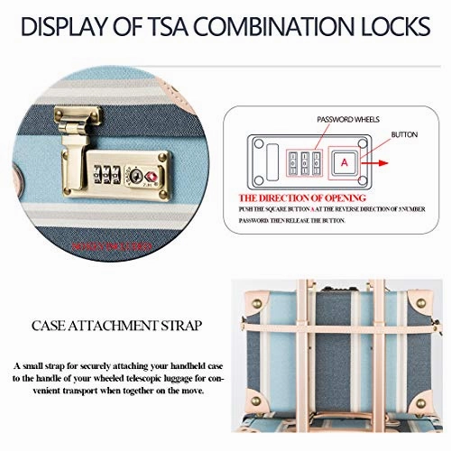 COTRUNKAGE Cute Travel Luggage Set 2 Pcs Trunk Case Vintage Women Suitcase with TSA Lock (13" & 24", Sky Blue)