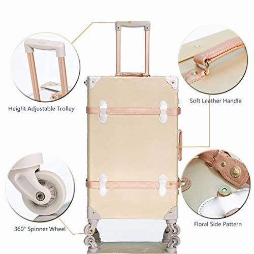 COTRUNKAGE Small 20" Vintage Luggage Set 2 Pieces Carry On Suitcase for Womens (Gold, 20" & 13")