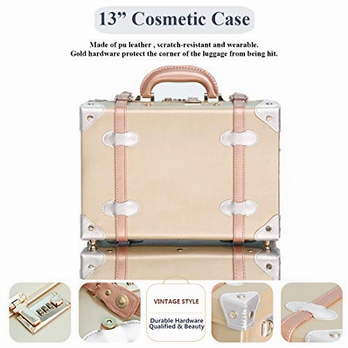 COTRUNKAGE Small 20" Vintage Luggage Set 2 Pieces Carry On Suitcase for Womens (Gold, 20" & 13")