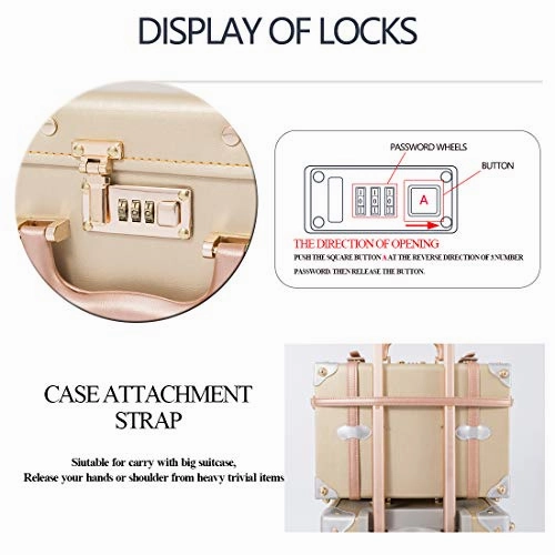 COTRUNKAGE Small 20" Vintage Luggage Set 2 Pieces Carry On Suitcase for Womens (Gold, 20" & 13")