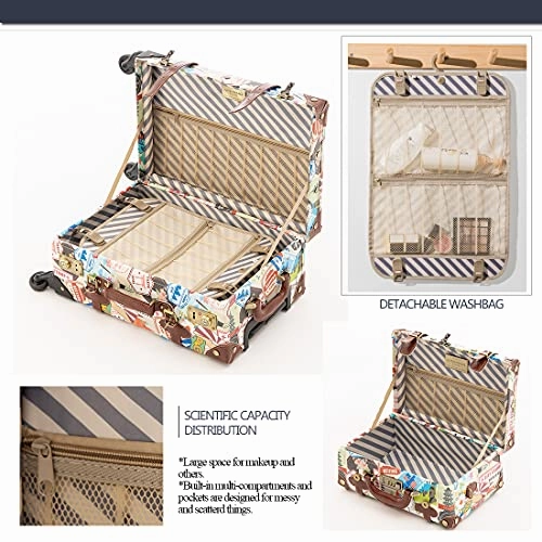 COTRUNKAGE Small 20" Vintage Luggage Set 2 Pieces Carry On Suitcase for Womens, Stamp (13" & 20")