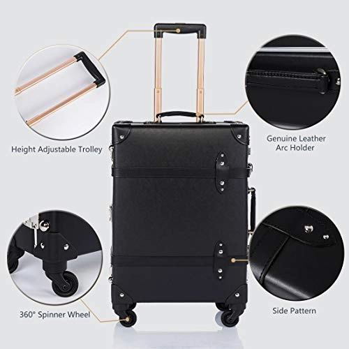 COTRUNKAGE Spinner Vintage Luggage PASCO Carry On Suitcase with TSA Lock (20", Black/Black)