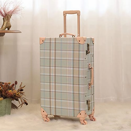 COTRUNKAGE Travel Luggage Trunk Vintage Women Suitcase with TSA Lock (26" (Single), Plaid)