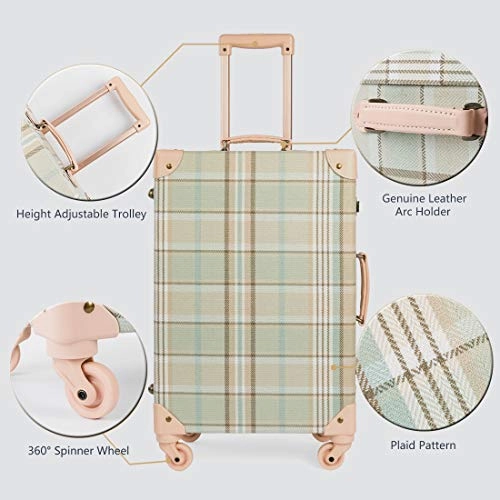 COTRUNKAGE Travel Luggage Trunk Vintage Women Suitcase with TSA Lock (26" (Single), Plaid)