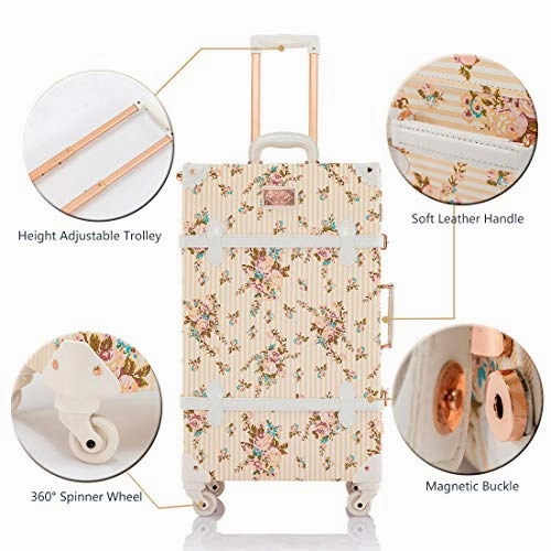 COTRUNKAGE Vintage Luggage Set 3 Piece Cute Travel Suitcase for Women with Cosmetic Case, Beige Floral