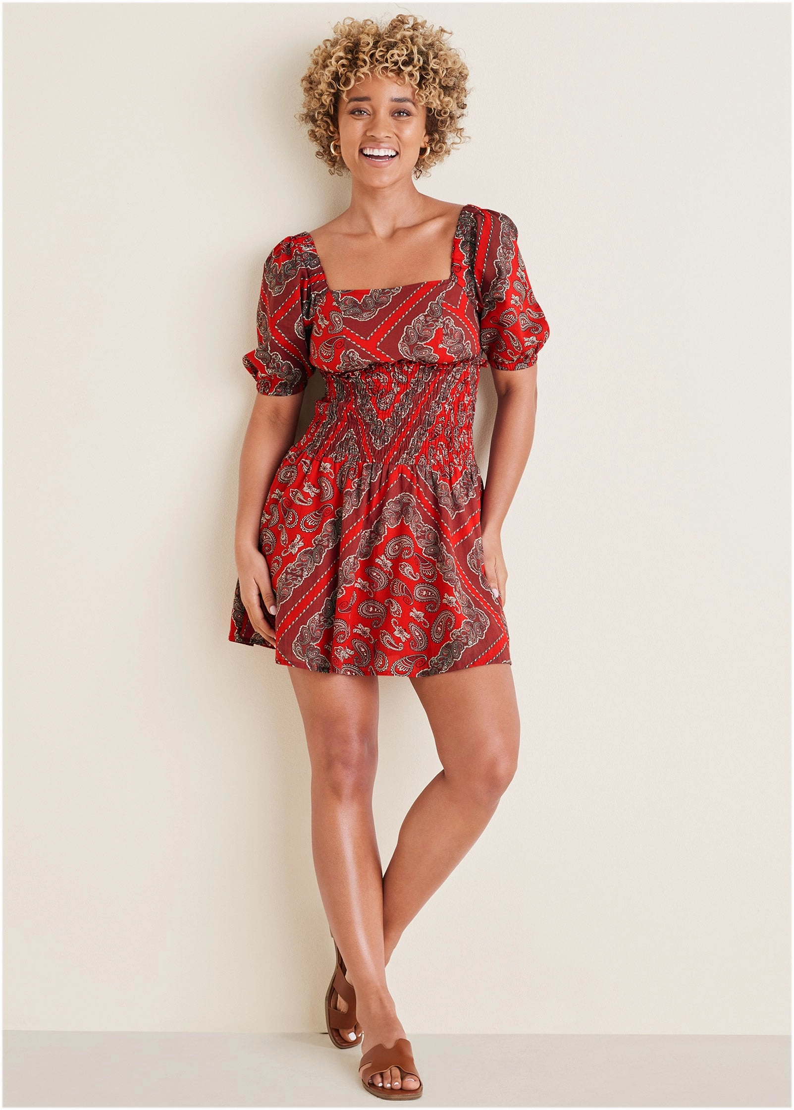 Cotton Voile Mini Dress - Bandana Red