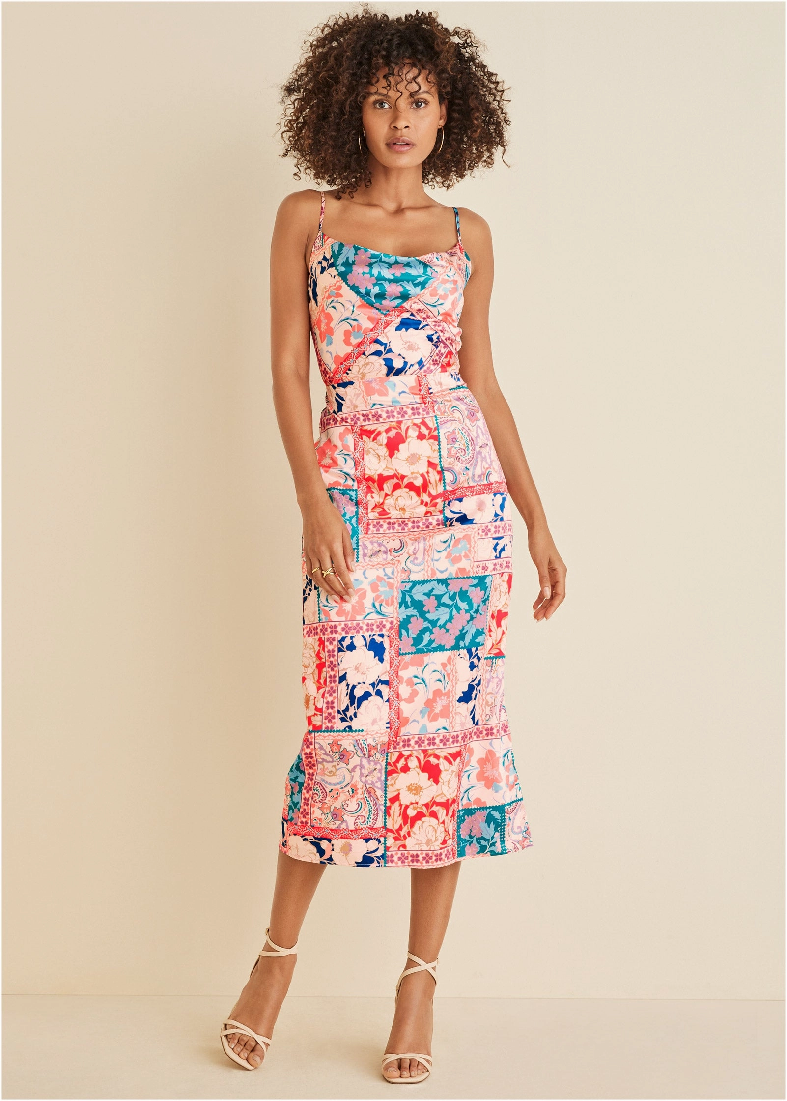 Cowl Neck Slip Dress - Venetian Patchwork