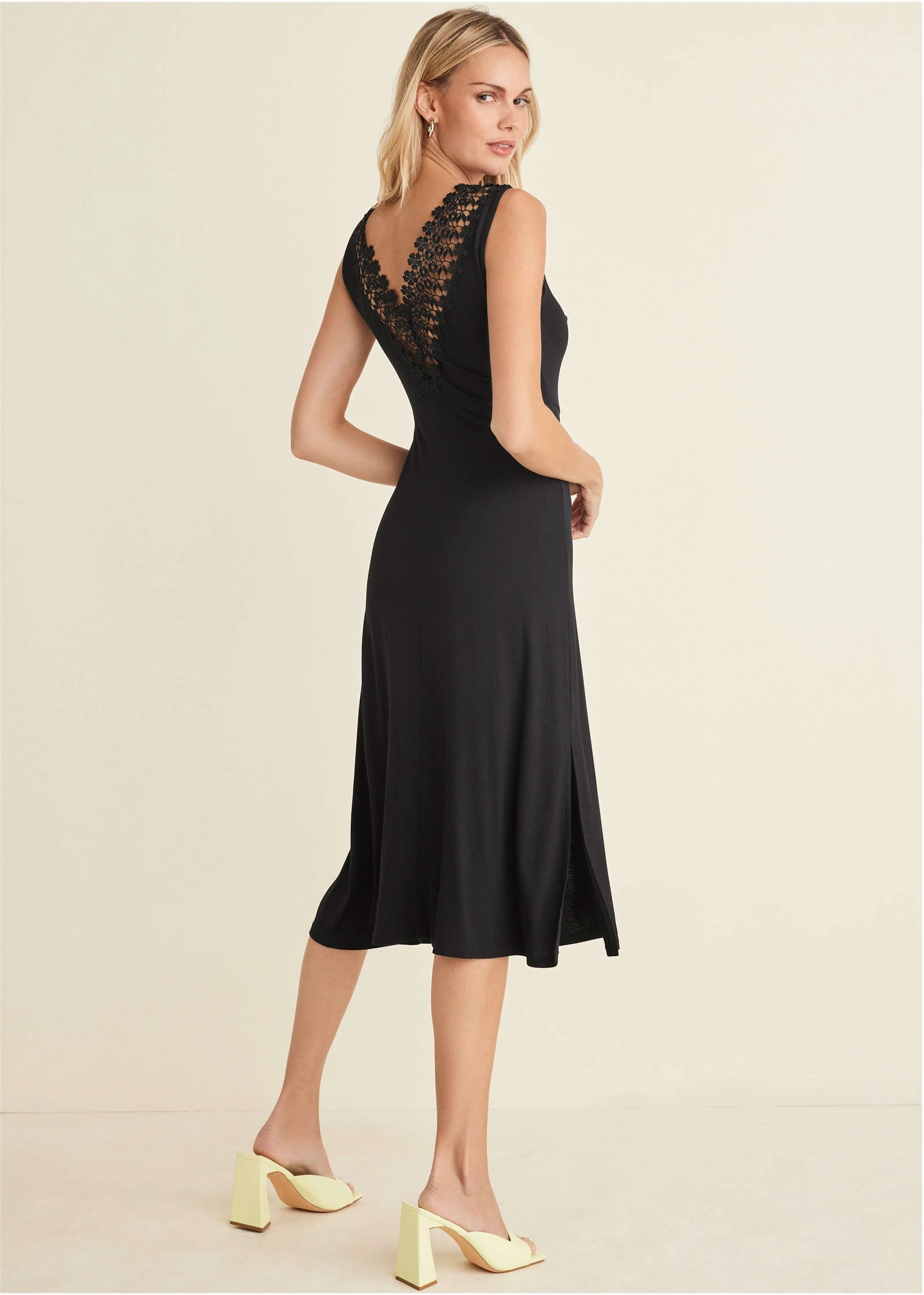 Crochet Back Midi Dress - Black