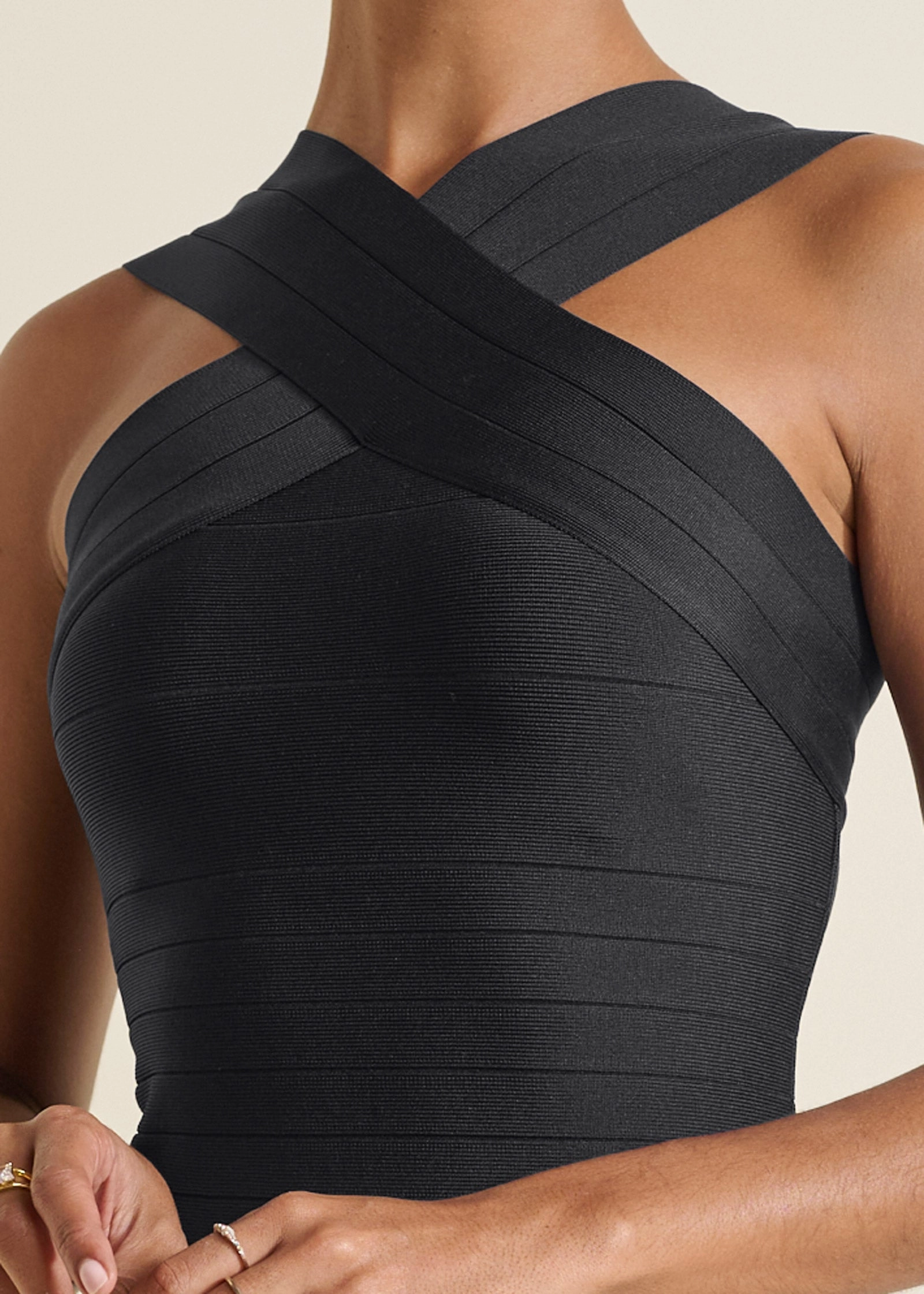 Cross-Neck Bandage Dress - Black