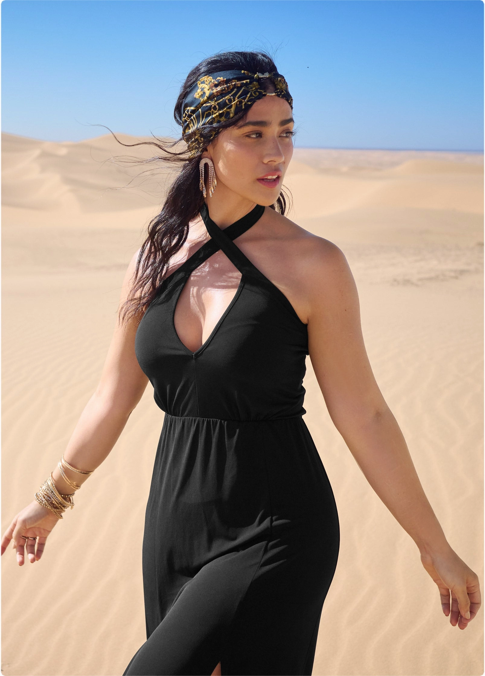 Cross Neck Halter Dress - Black
