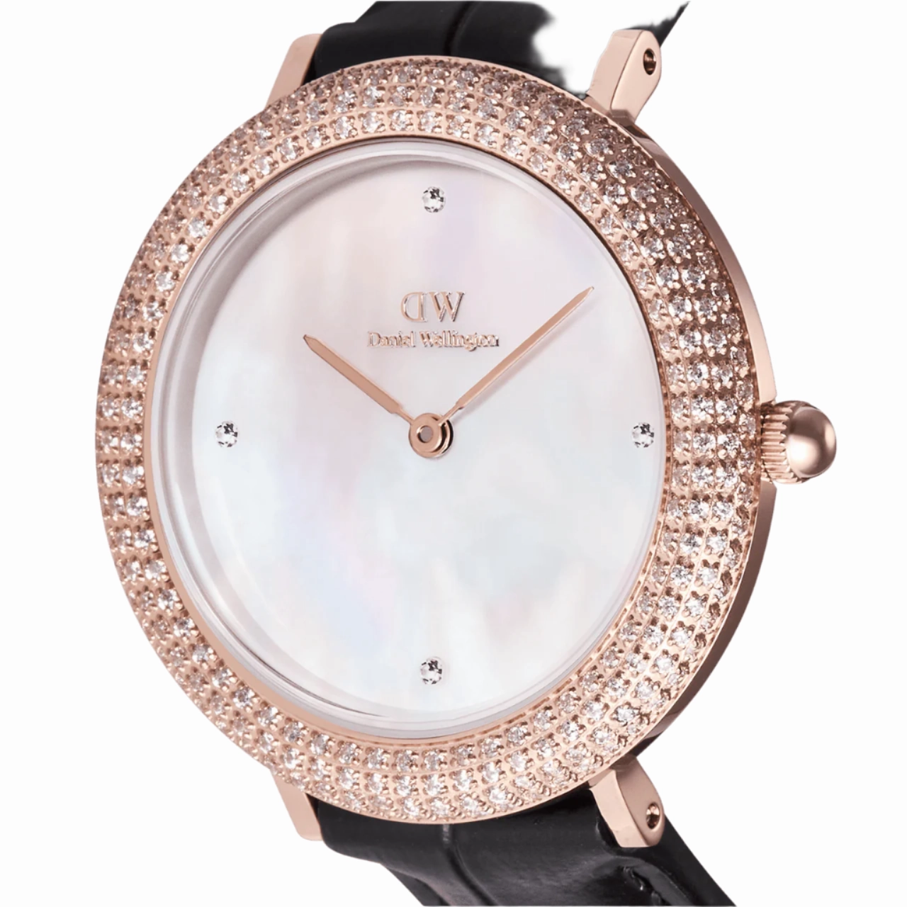 Daniel Wellington Crystalline Bezel Black Croc Rose Gold White Dial Watch DW00100827